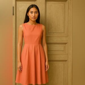 Donna Karen Dress, size 8, midi length, A-line, gorgeous on; tangerine